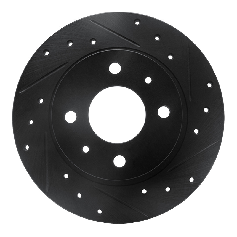 Nissan Tsuru Brake Rotor (1) - Front Right - R1 Concepts - Drilled & Slotted - Black - `86-`06